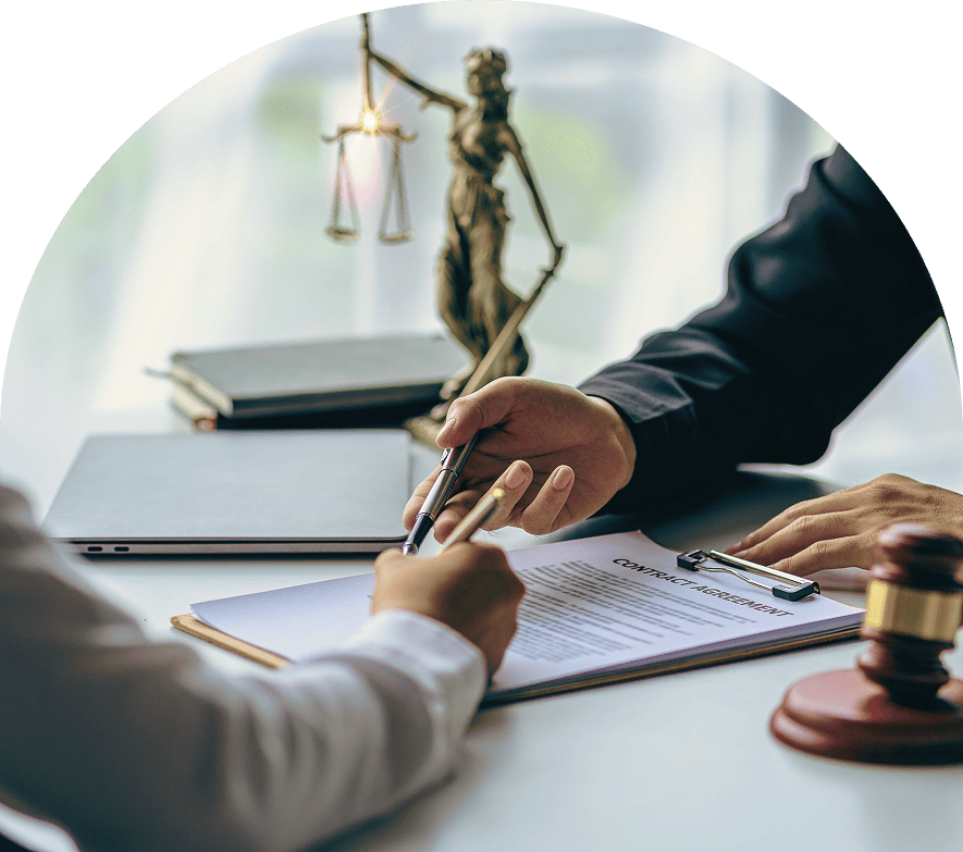 Legal consultation with documents and gavel.